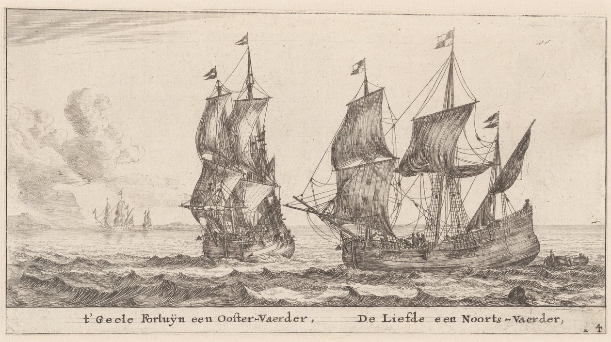 Twee Koopvaardijschepen: de "Geele Fortuyn," Handelend in de Oostzee, en de "Liefde," Handelend in Noorwegen door Reinier Nooms, called Zeeman