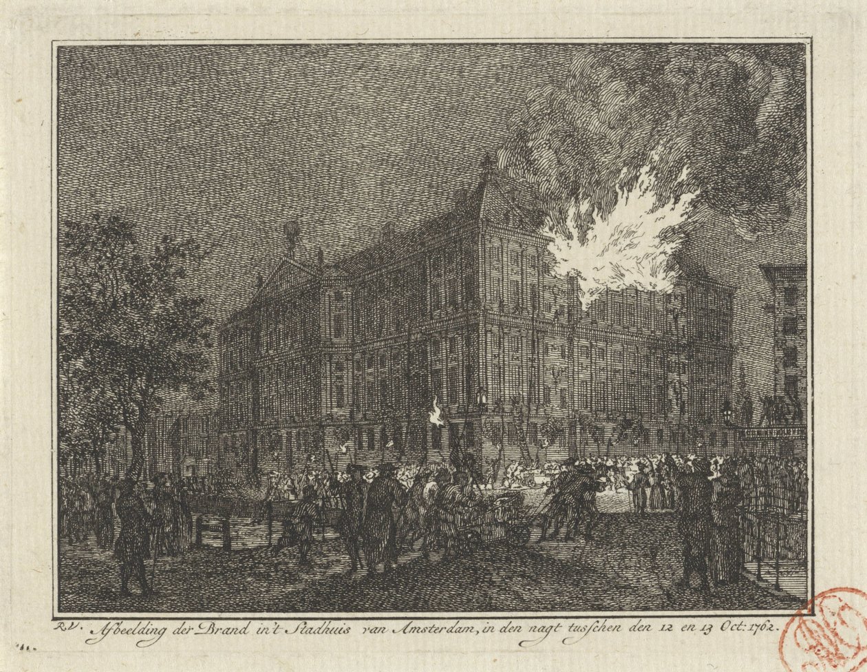 Brand in het stadhuis van Amsterdam, 1762 door Reinier Vinkeles (I)