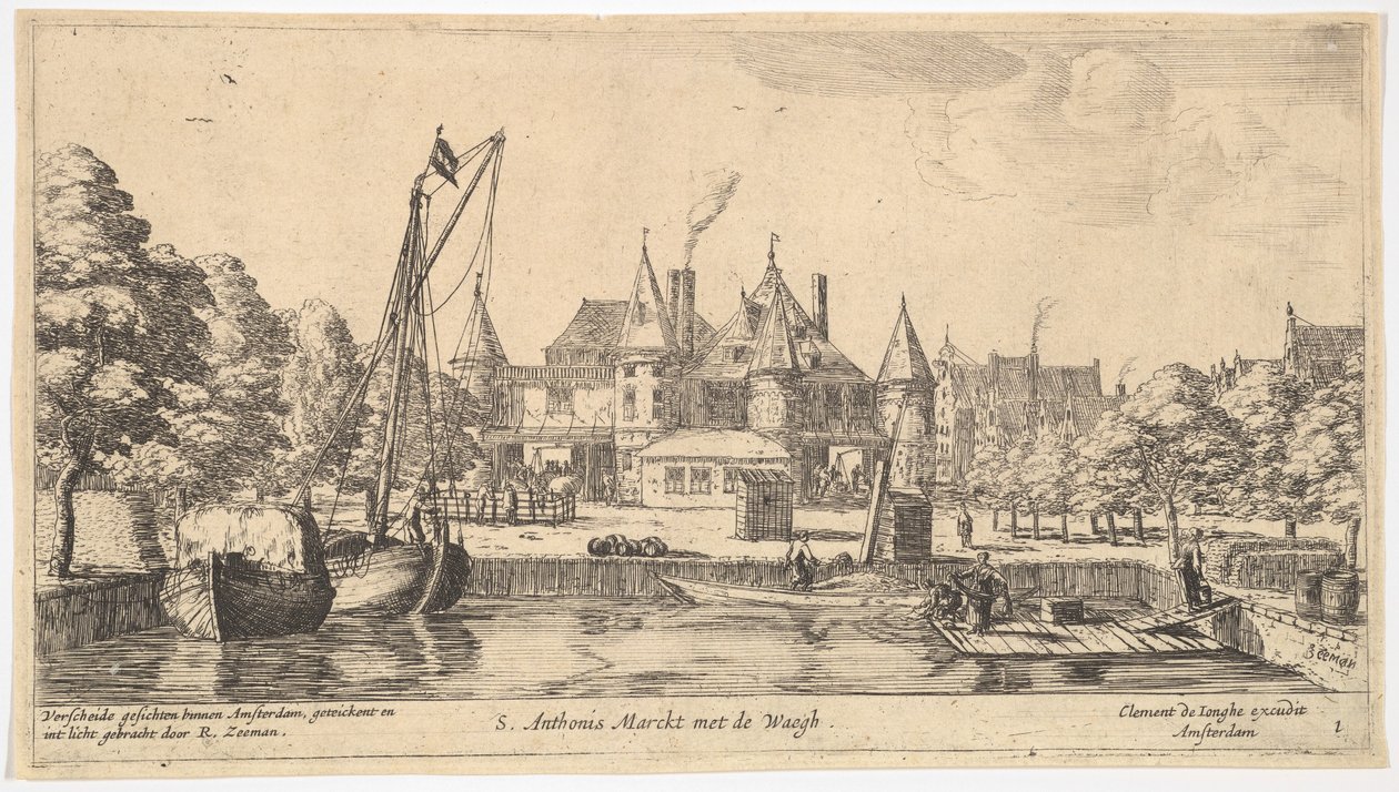 S. Anthonis Markt met de Waag, 17e eeuw door Reinier Zeeman