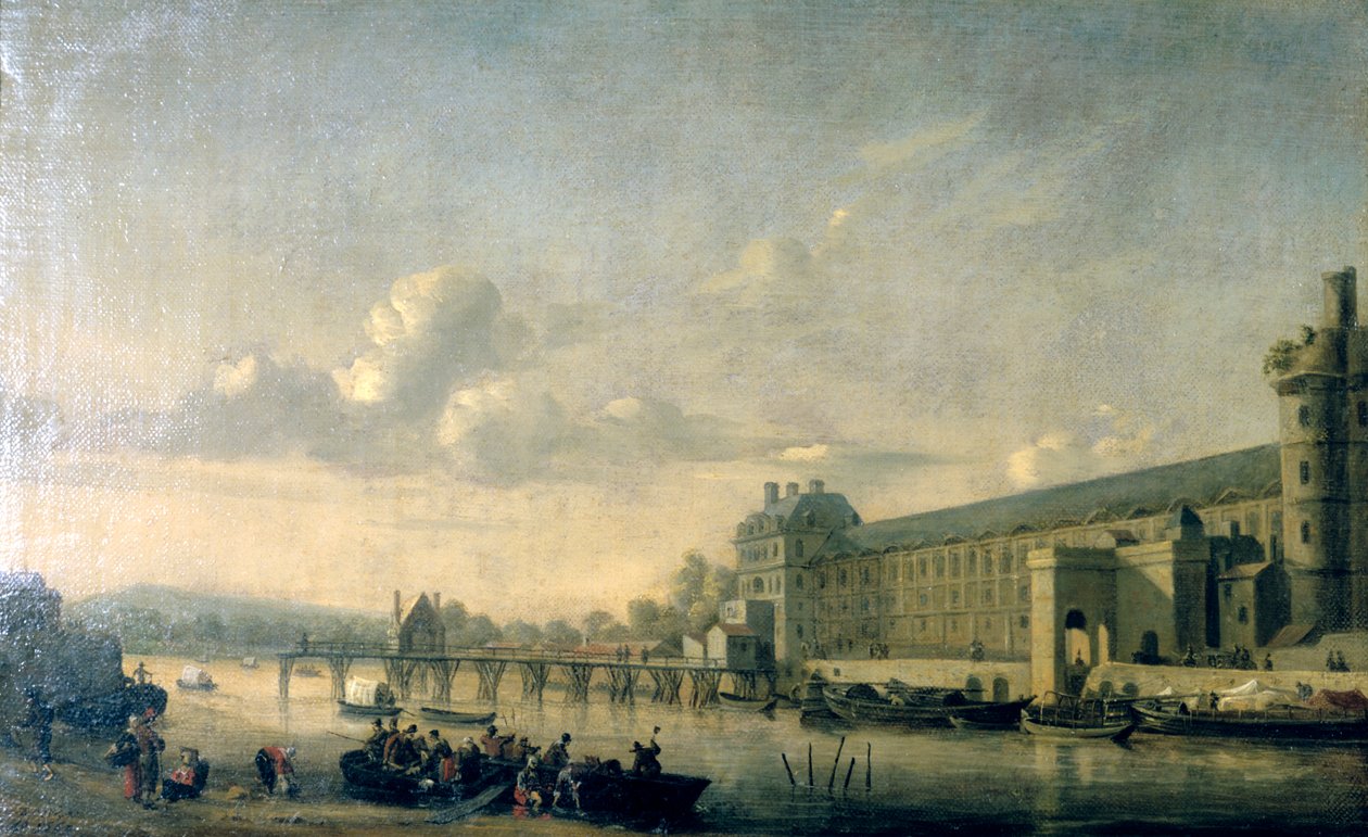 Uitzicht op de Seine met de zuidgevel van de Louvre-galerij, Parijs, 1660 door Reinier Zeeman