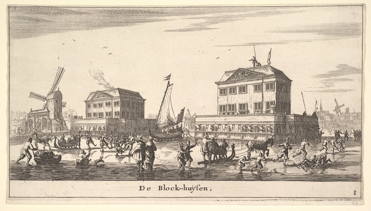 Winterscène bij het blokhuis in Amsterdam, 17e eeuw door Reinier Zeeman
