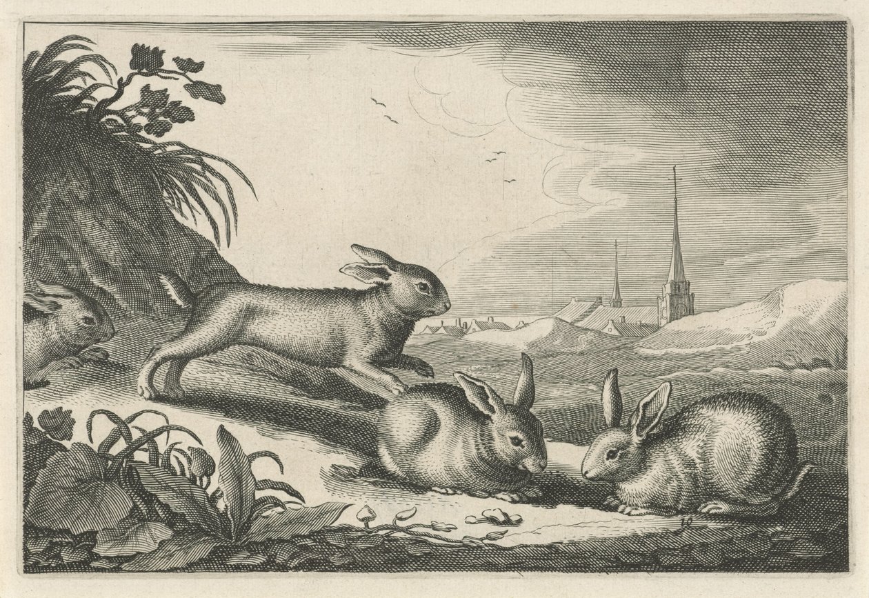 Duinlandschap met konijnen door Reinier van Persijn