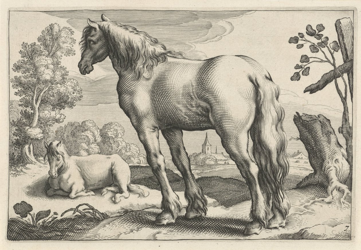 Landschap met twee paarden door Reinier van Persijn