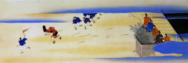 Festival van Oniyarai, viering van het begin van de lente, illustratie in 