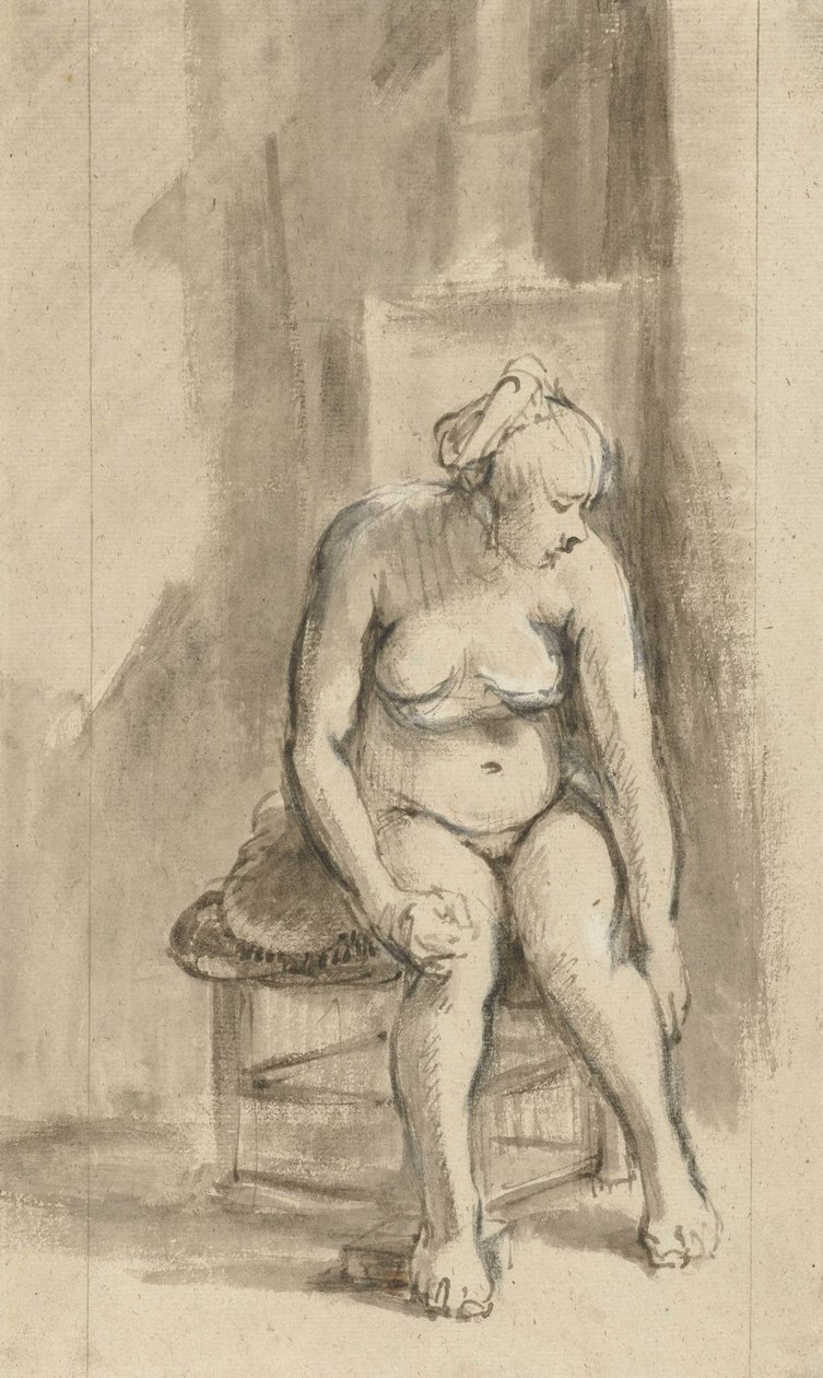 Naakte vrouw zittend bij een kachel, ca. 1660-62 door Rembrandt van Rijn