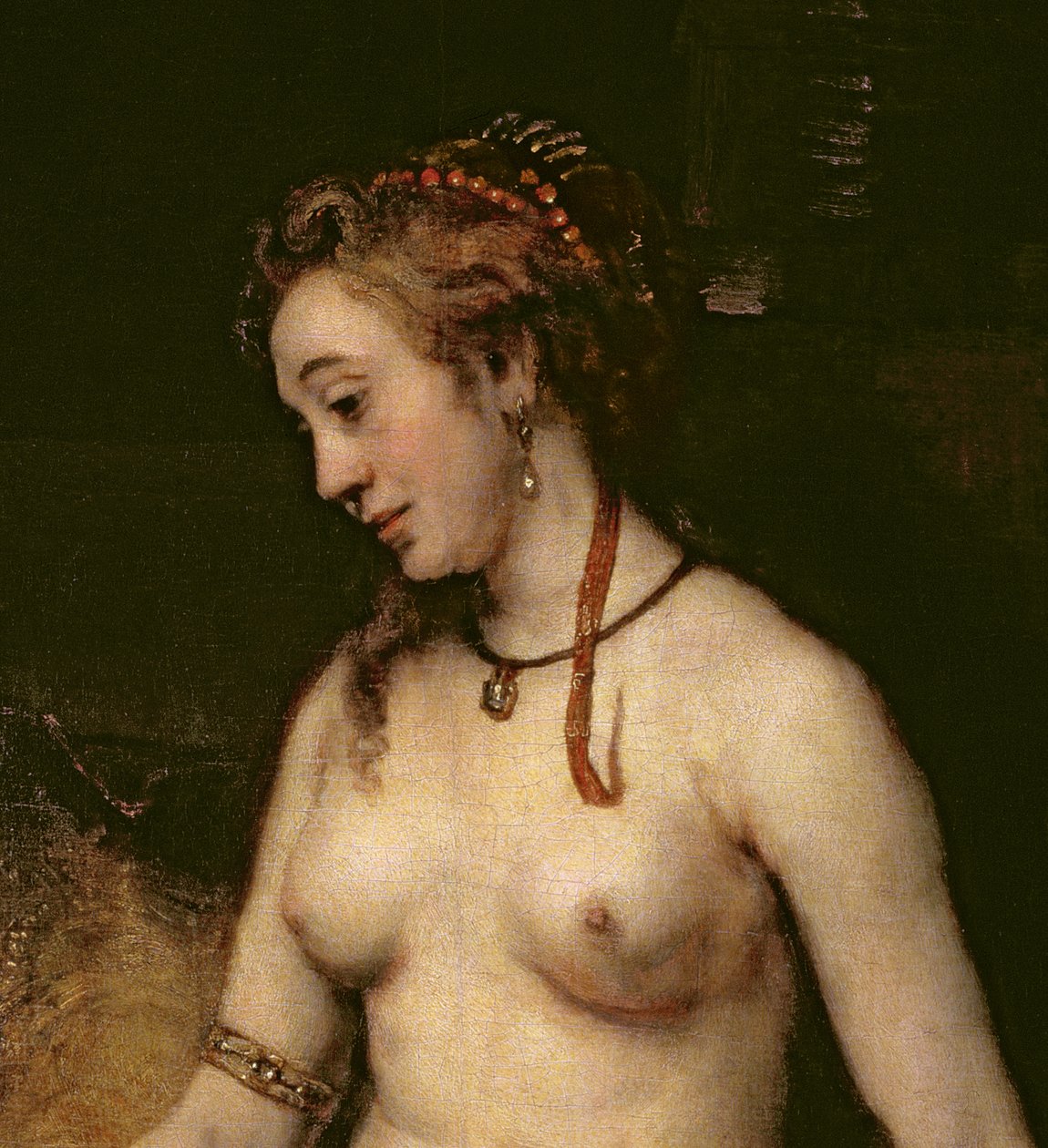 Bathseba in bad, 1654 (detail) door Rembrandt van Rijn