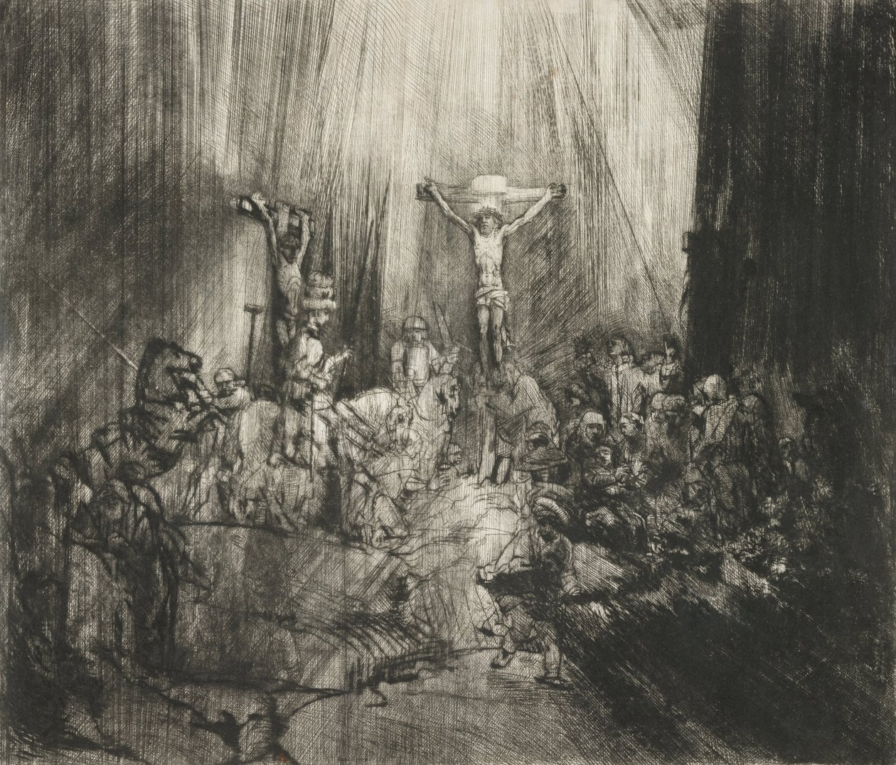 Christus gekruisigd tussen twee dieven (De drie kruisen) door Rembrandt van Rijn