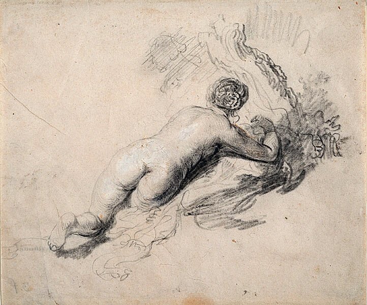 Naakte vrouw liggend door Rembrandt van Rijn