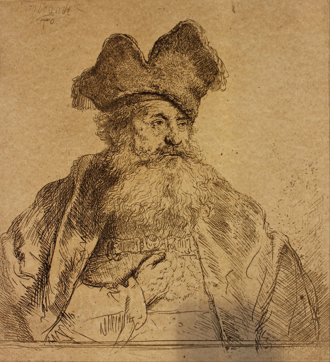 Oude man met een gedeelde bontmuts door Rembrandt van Rijn