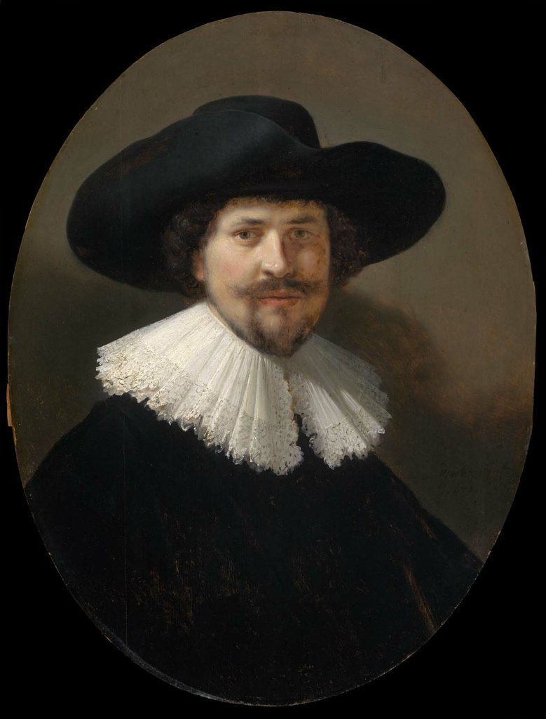 Portret van een man met een breedgerande hoed door Rembrandt van Rijn