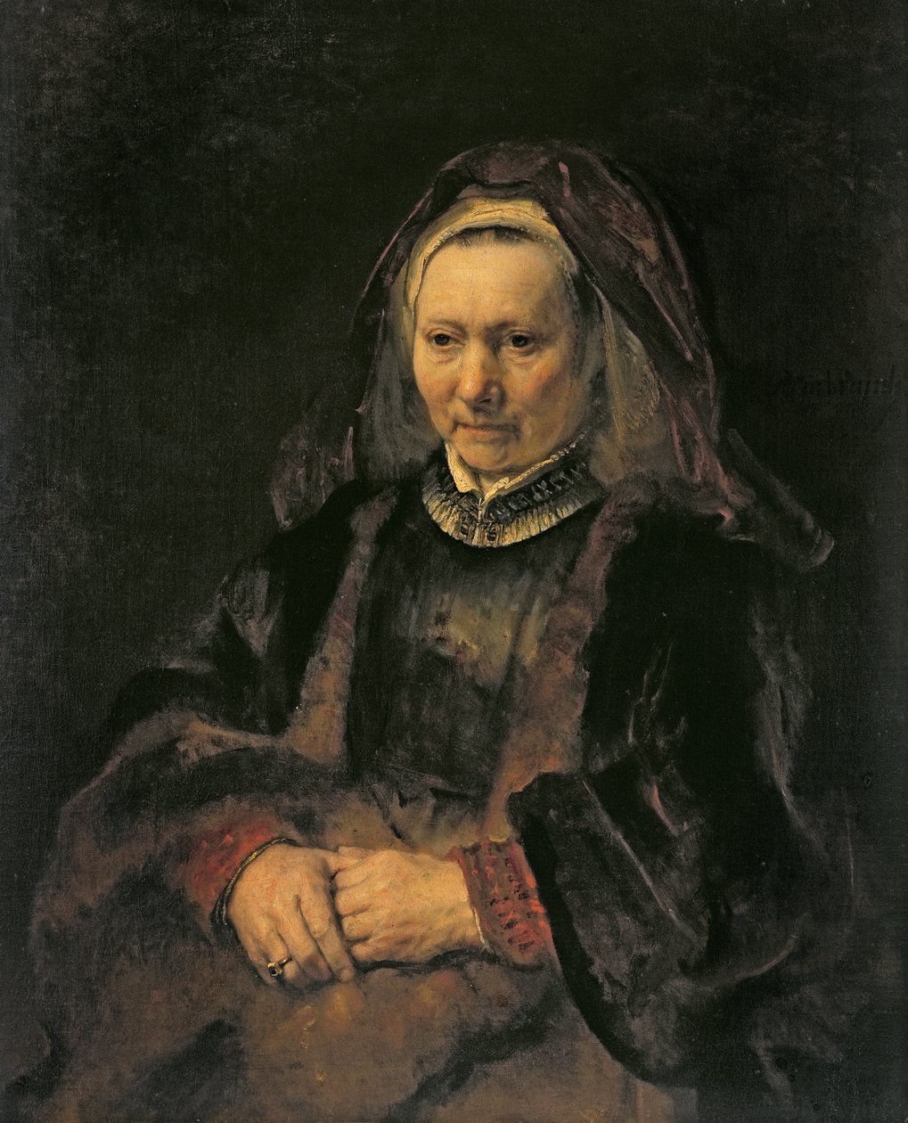 Portret van een oudere vrouw, c. 1650 door Rembrandt van Rijn