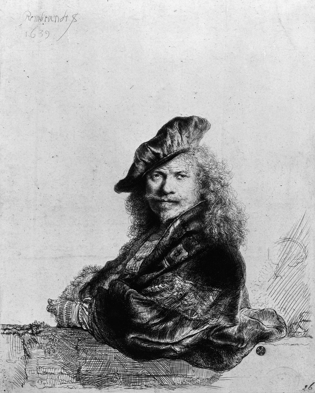 Zelfportret leunend op een stenen vensterbank, 1639 door Rembrandt van Rijn