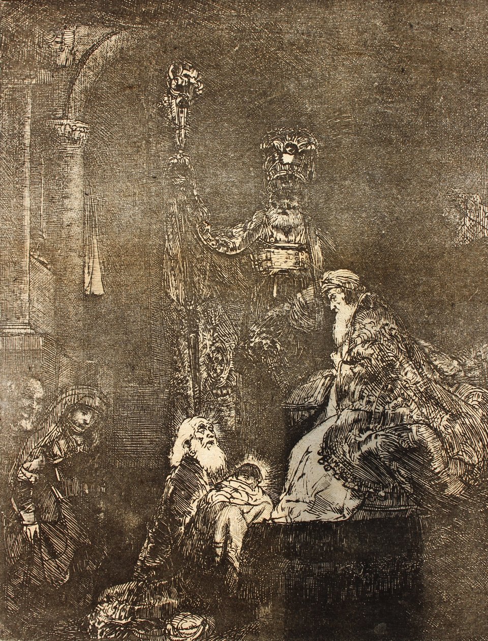 De Presentatie in de Tempel in de Donkere Manier door Rembrandt van Rijn