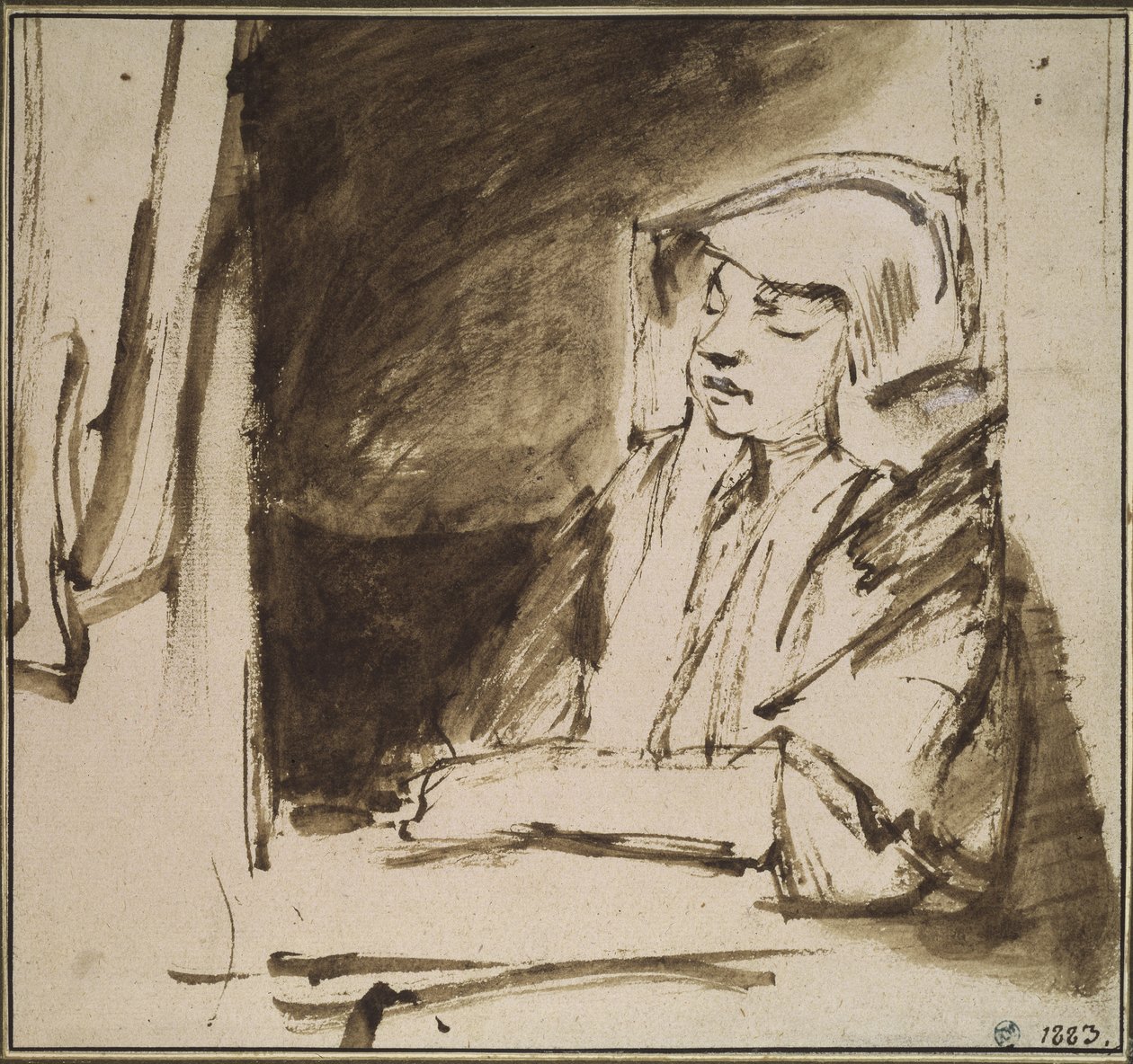 Vrouw bij een raam door Rembrandt van Rijn