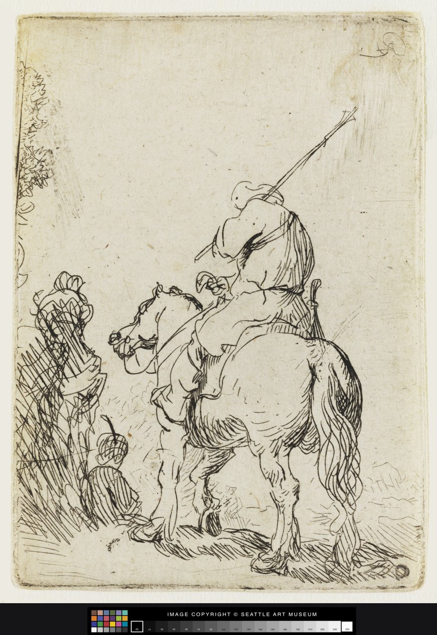 Een Soldaat met Tulband te Paard, c.1632 door Rembrandt van Rijn