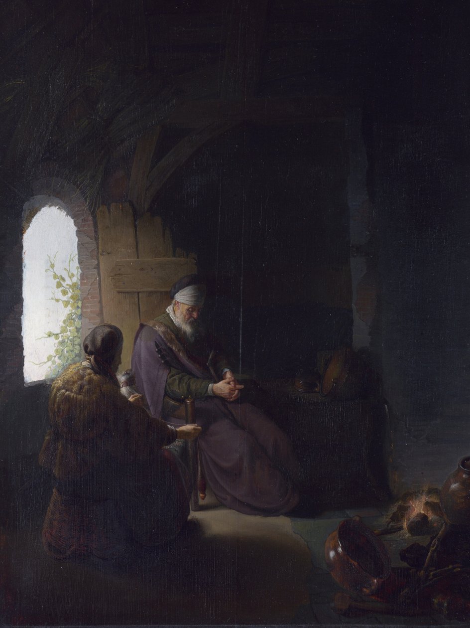 Anna en de blinde Tobit, ca. 1630 door Rembrandt van Rijn