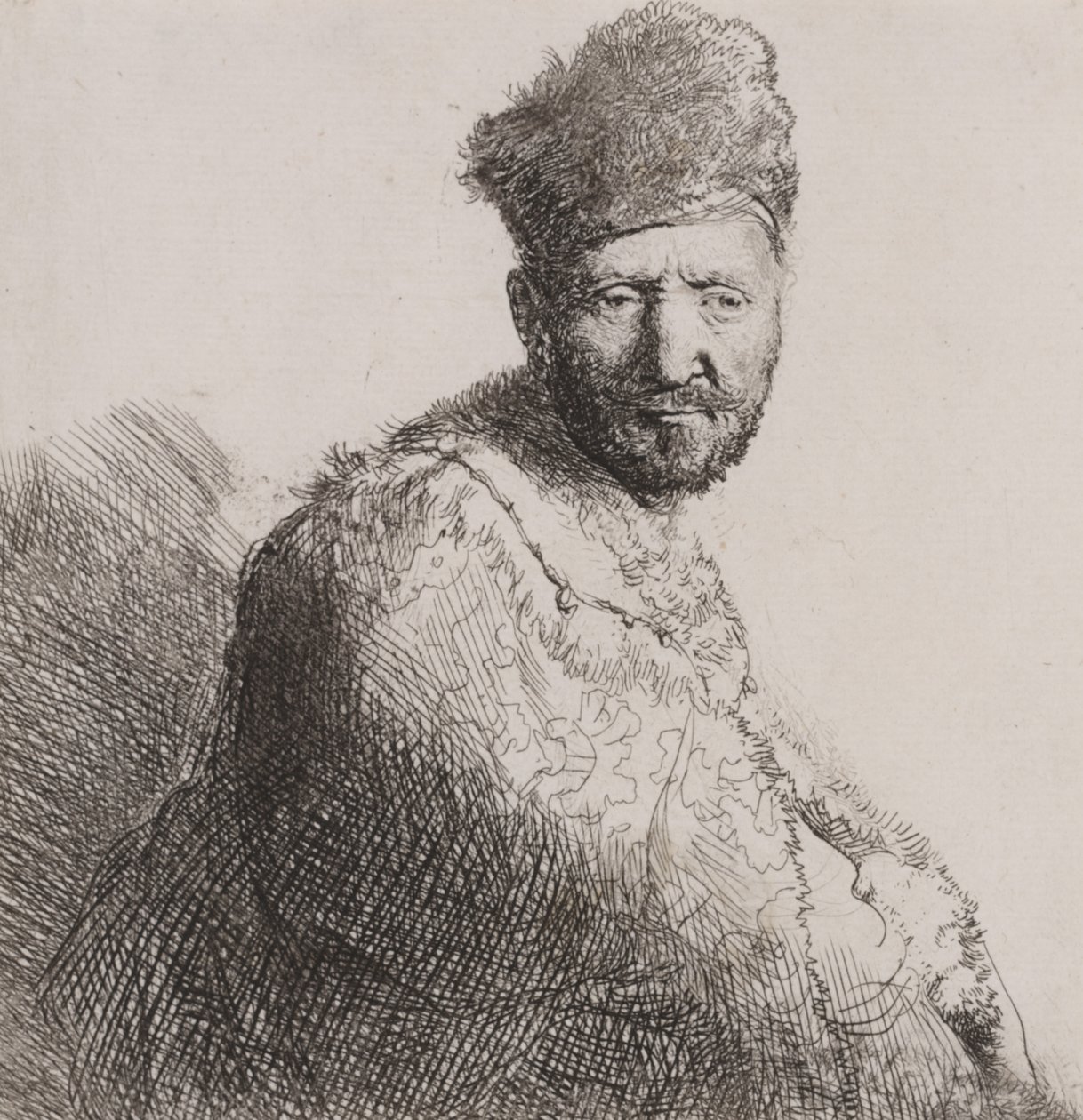 Bearded Man in Furred Oriental Cap and Robe door Rembrandt van Rijn