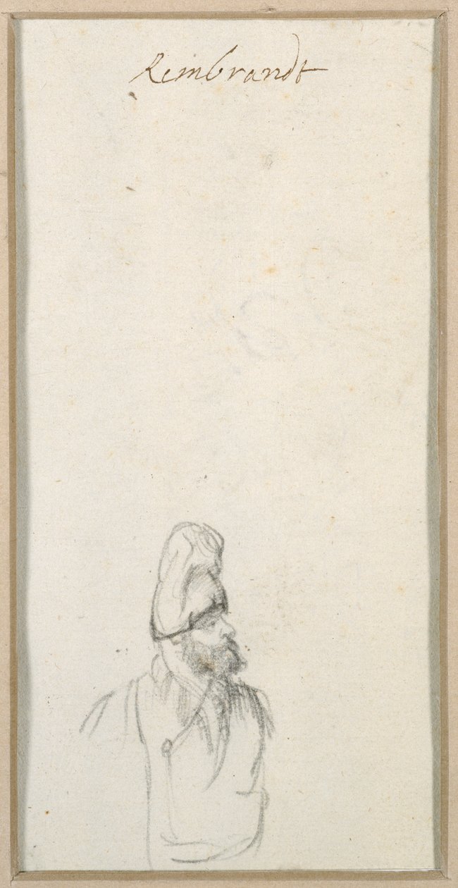 Baardige man in profiel, met een hoge muts, ca. 1640 door Rembrandt Harmensz. van Rijn