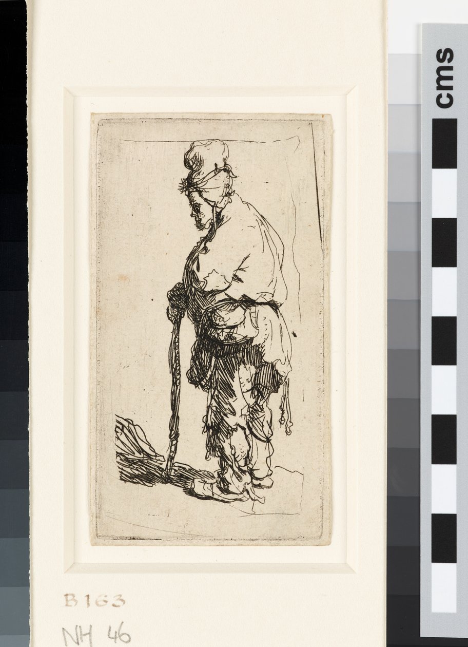 Bedelaar leunend op een stok, c.1630 door Rembrandt van Rijn