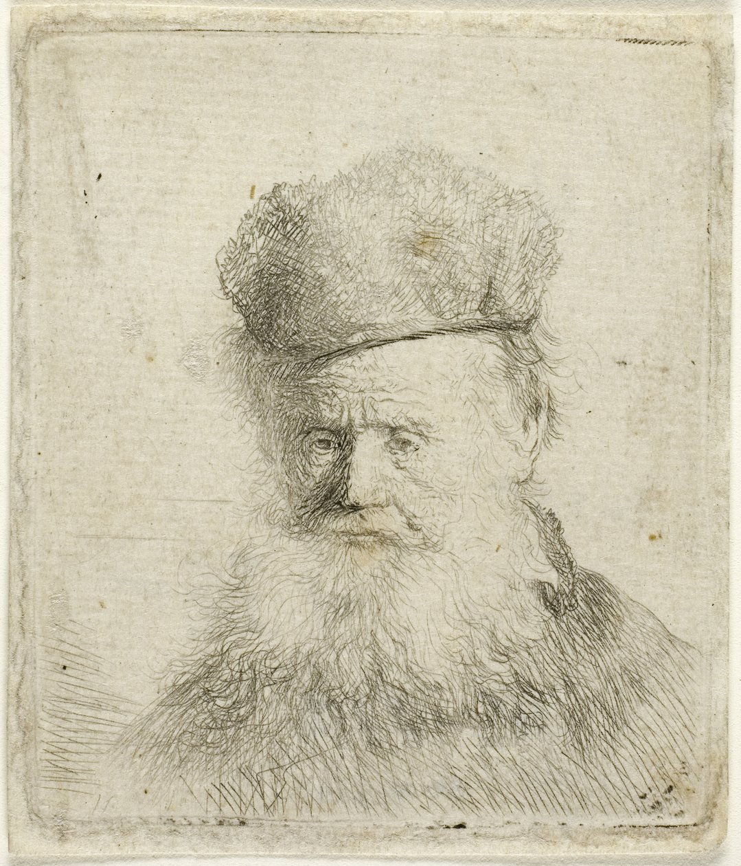 Buste van een oude man met een bontmuts en vloeiende baard, ca. 1631 door Rembrandt Harmensz. van Rijn