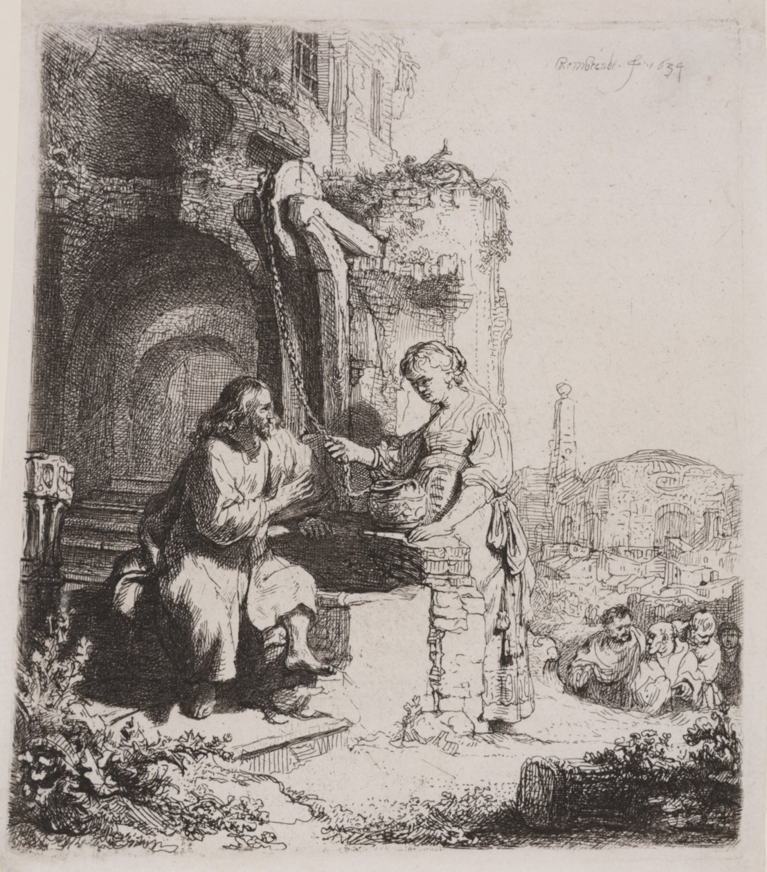 Christus en de Vrouw van Samaria: Onder Ruïnes door Rembrandt van Rijn