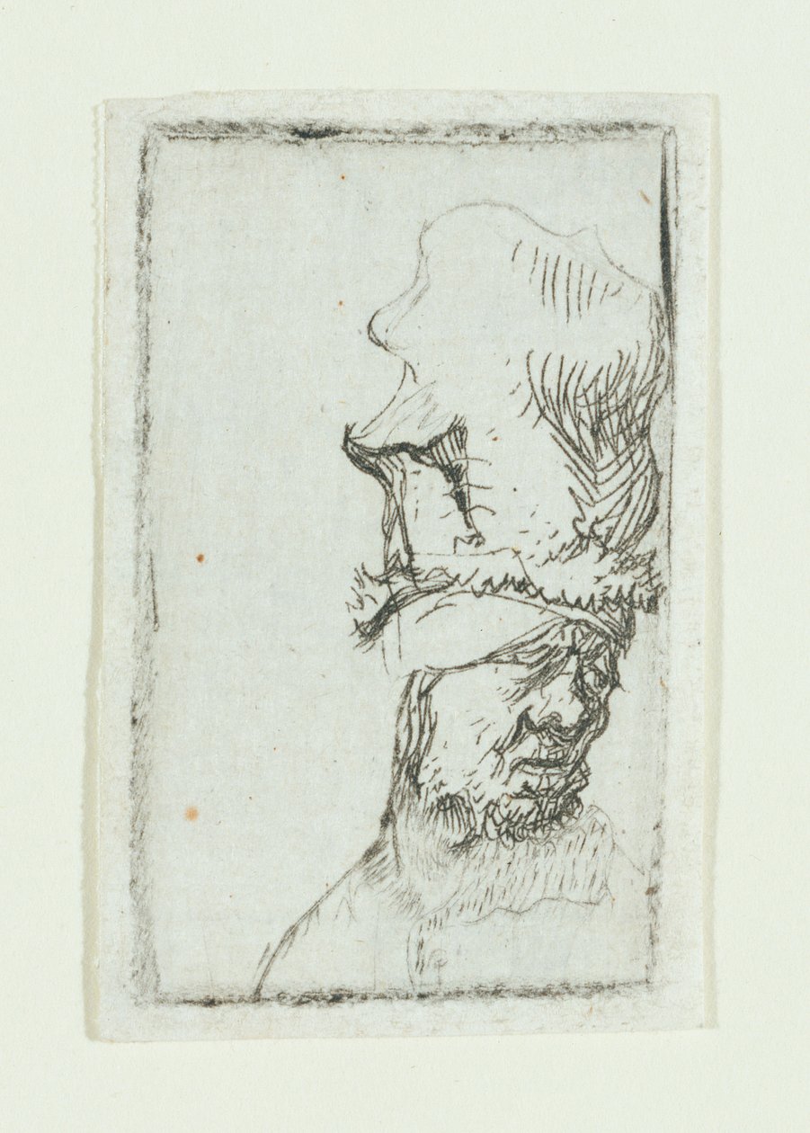 Hoofd van een man in een hoge muts door Rembrandt van Rijn