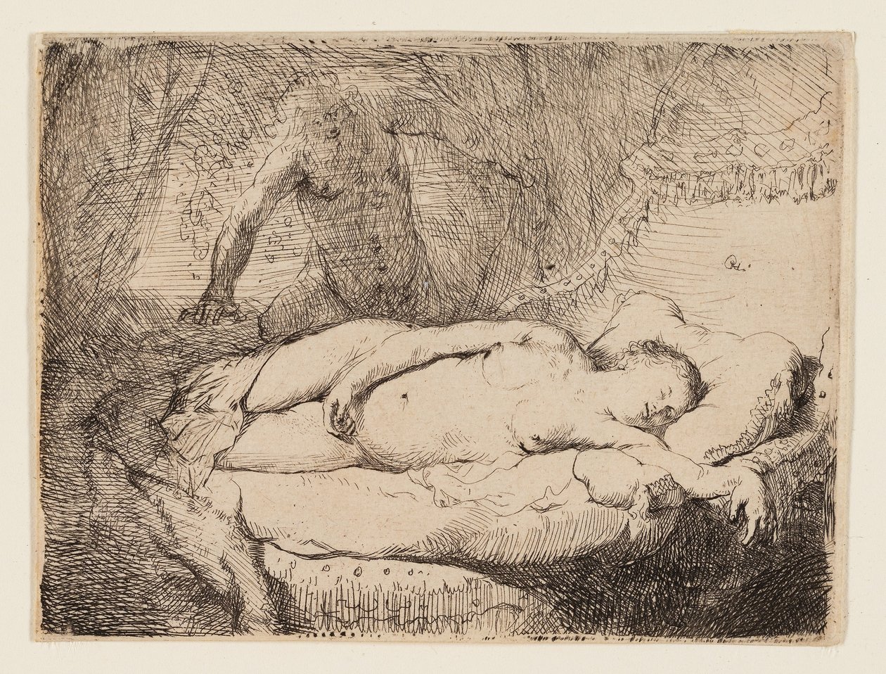 Jupiter en Antiope: Kleinere Plaat, ca. 1631 door Rembrandt Harmensz. van Rijn