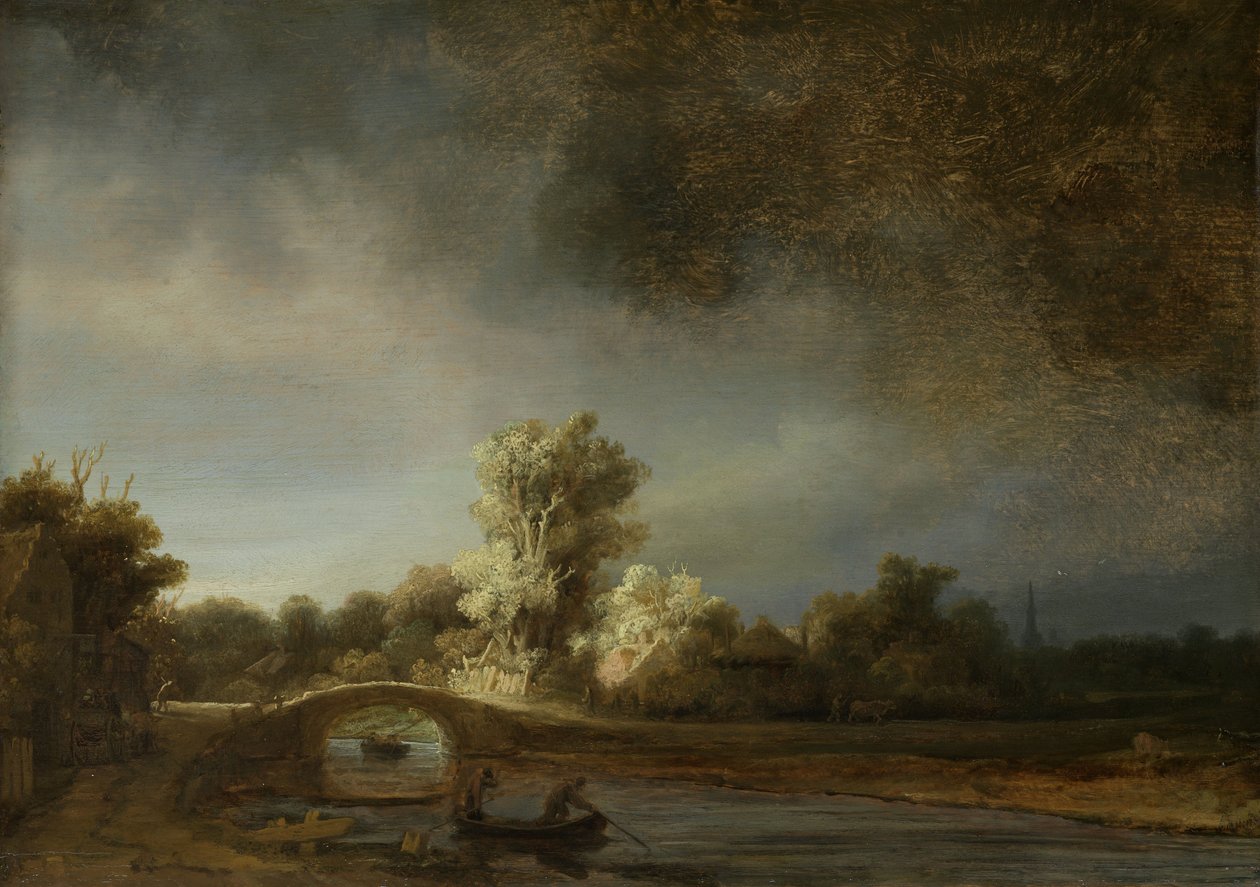 Landschap met een stenen brug door Rembrandt van Rijn
