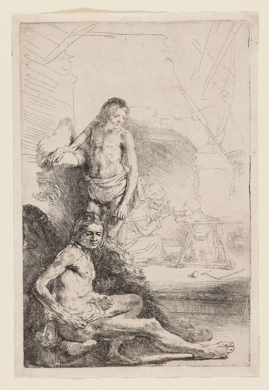 Mannelijk naakt zittend en staand, ca. 1646 door Rembrandt Harmensz. van Rijn