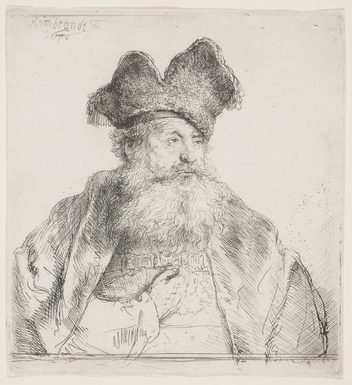 Oude man met een gedeelde bontmuts door Rembrandt van Rijn