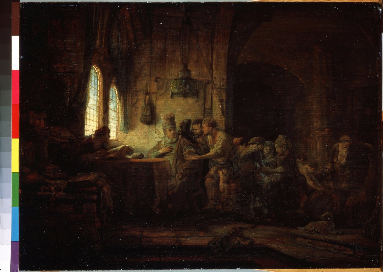 Parabel van de arbeiders in de wijngaard of parabel van de arbeiders van het elfde uur. door Rembrandt Harmensz. van Rijn