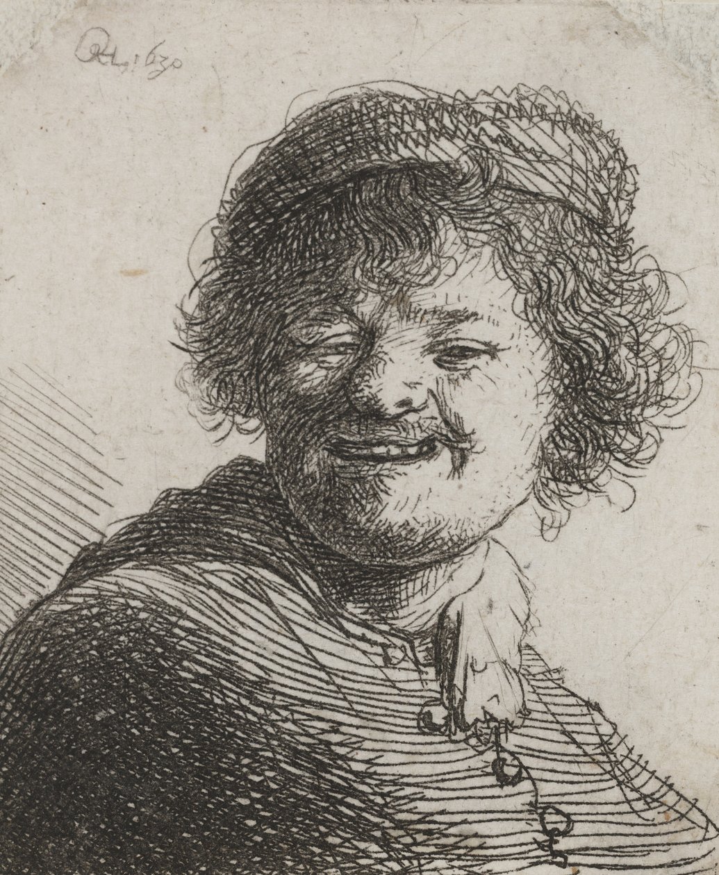 Rembrandt in een Muts, Lachend: Buste door Rembrandt van Rijn
