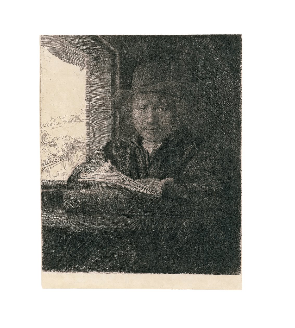 Zelfportret tekening bij een raam, 1648 door Rembrandt van Rijn