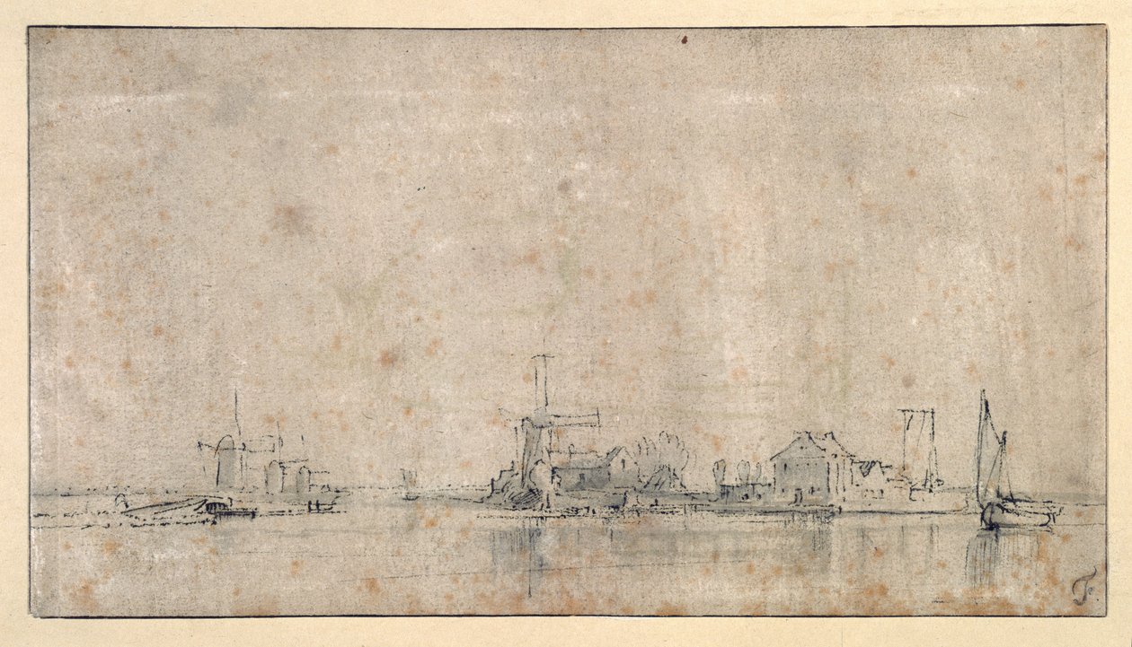 De Amstel bij de Omval, ca. 1650-53 (pen en inkt met was op papier) door Rembrandt Harmensz. van Rijn