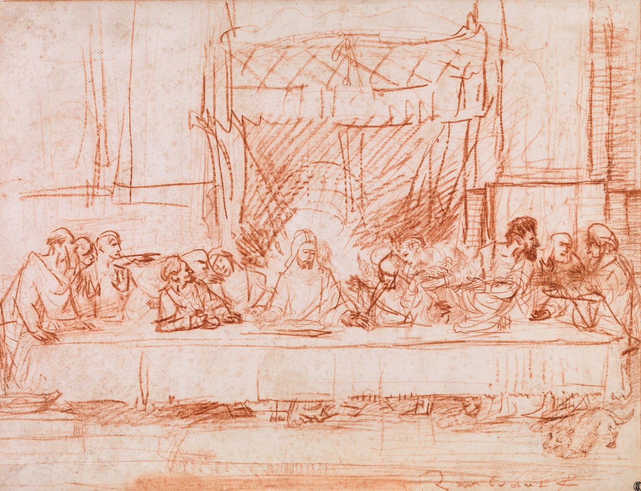 Het Laatste Avondmaal, naar Leonardo da Vinci door Rembrandt van Rijn