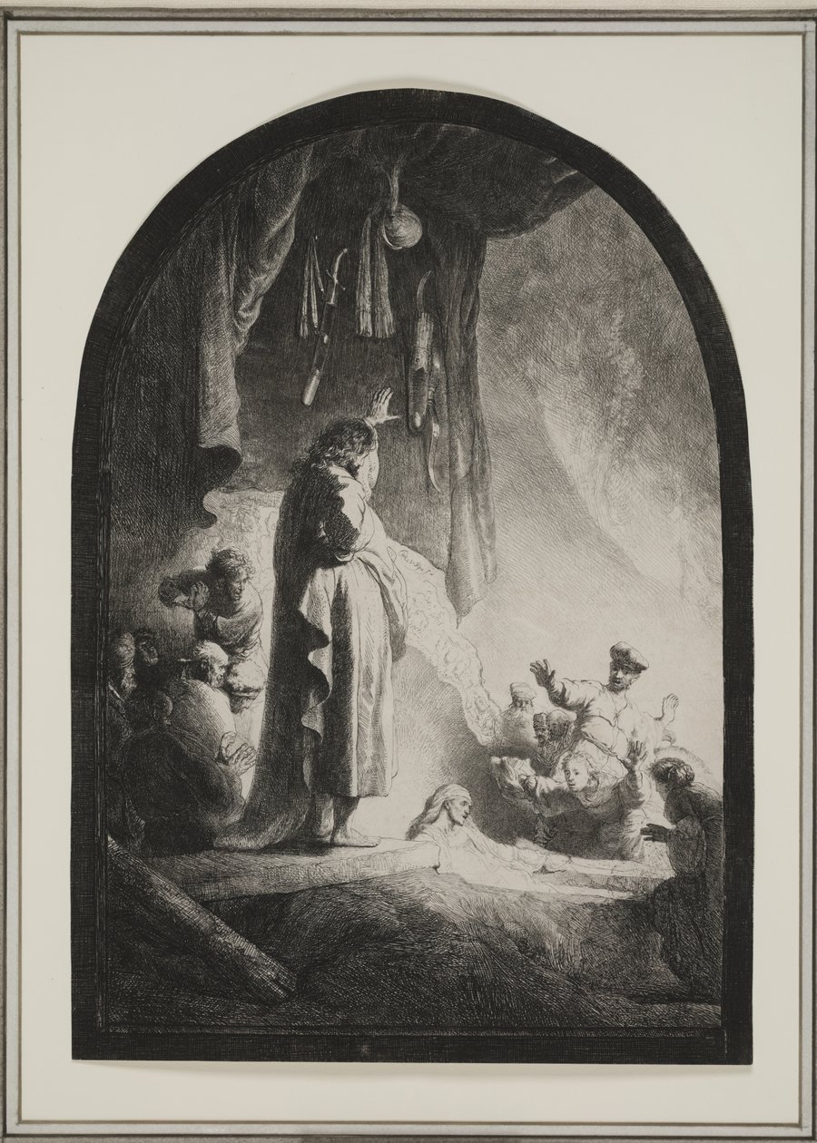 De opwekking van Lazarus: De grotere plaat, ca. 1632 door Rembrandt van Rijn