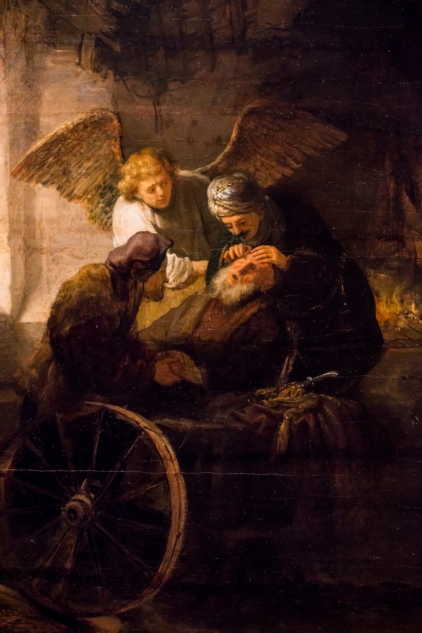 Tobias geneest zijn blinde vader door Rembrandt Harmensz. van Rijn