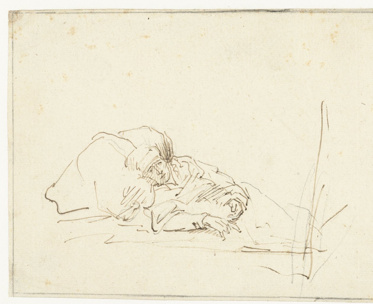 Saskia ziek in bed door Rembrandt van Rijn (copy after)