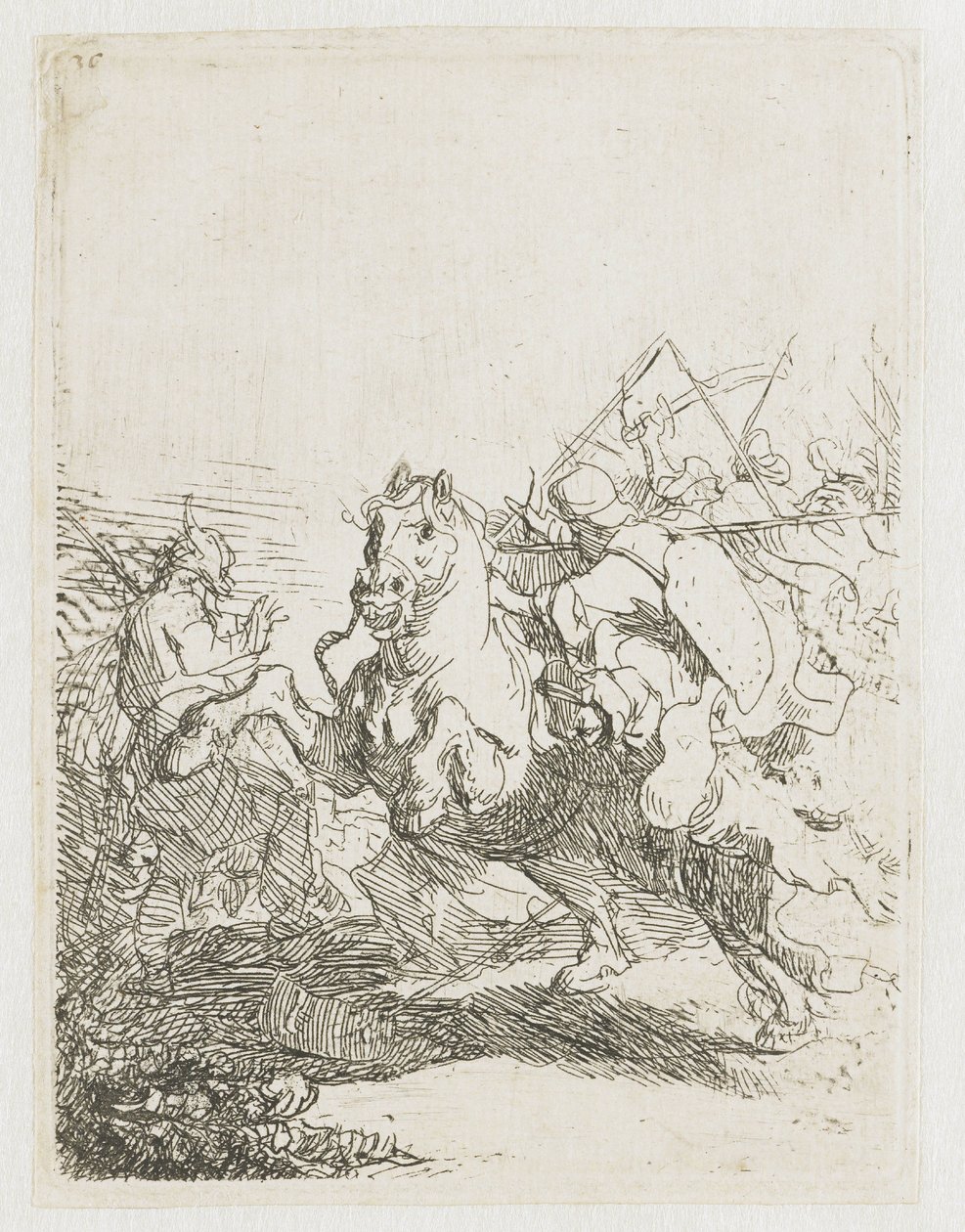 Een cavaleriegevecht door Rembrandt van Rijn