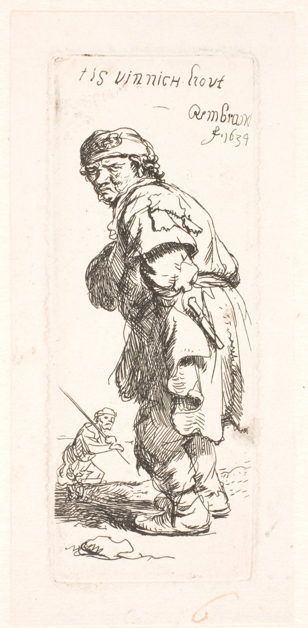 Een boer: een van de twee, die roept door Rembrandt van Rijn