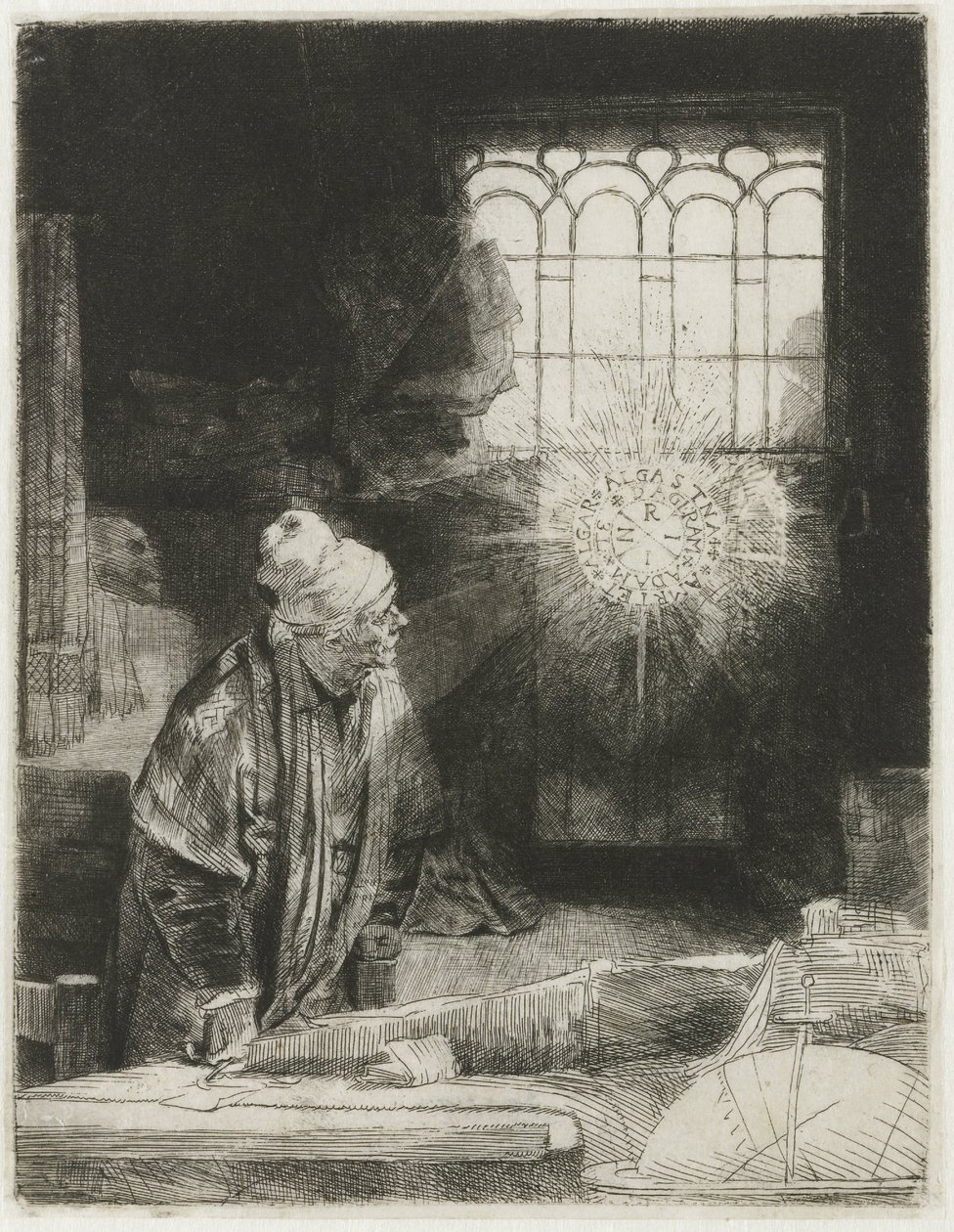 Een geleerde in zijn studeerkamer door Rembrandt van Rijn