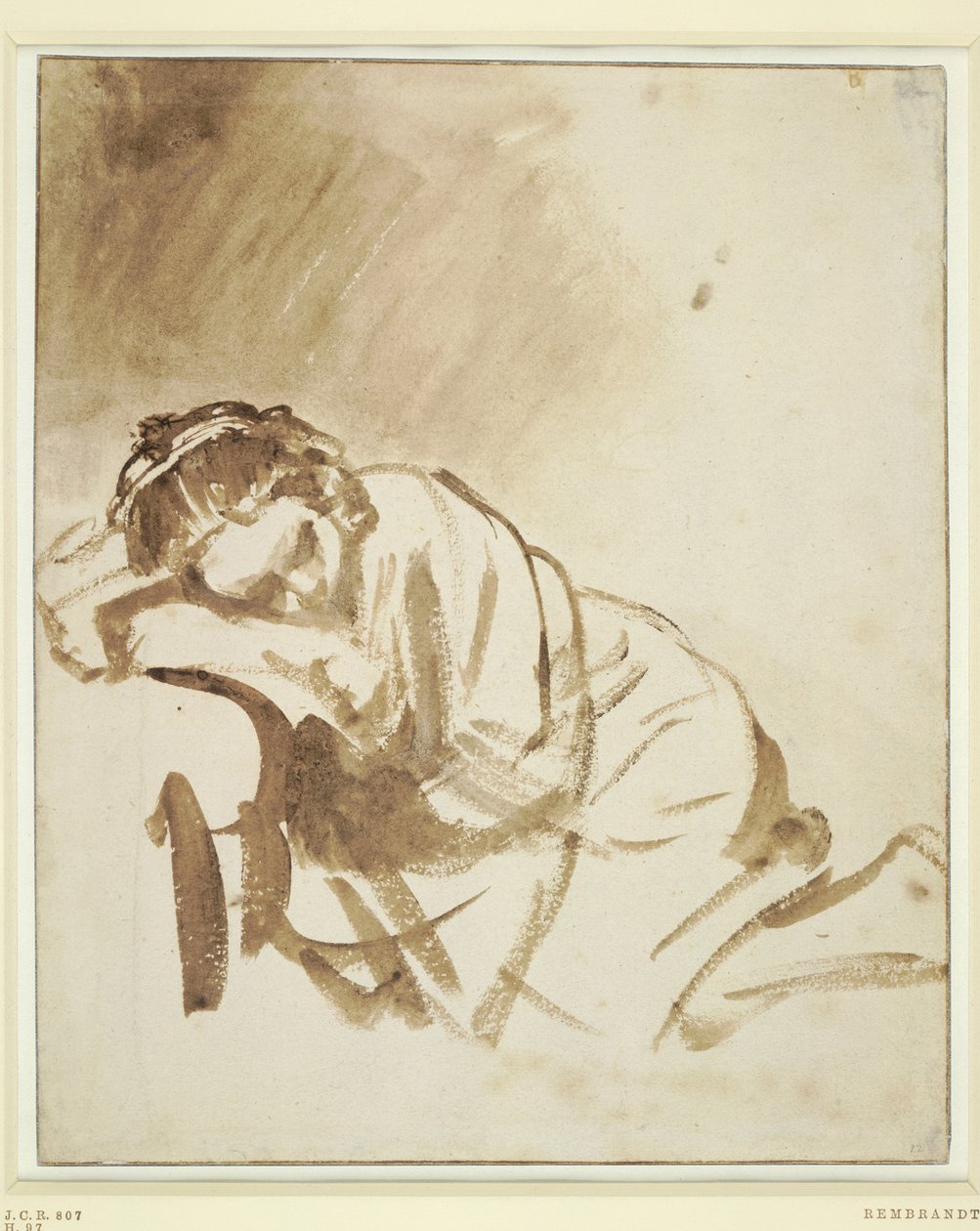 Een jonge vrouw die slaapt Hendrickje Stoffels door Rembrandt van Rijn