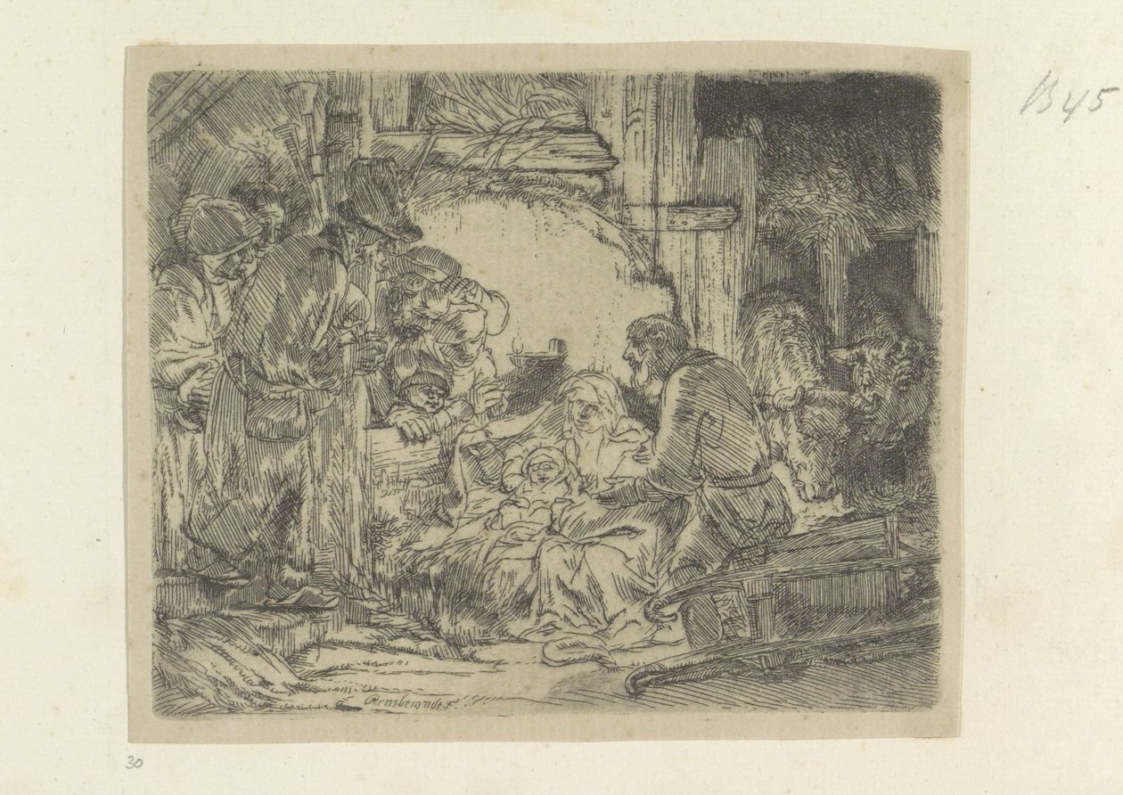 Aanbidding der herders: met de olielamp door Rembrandt van Rijn