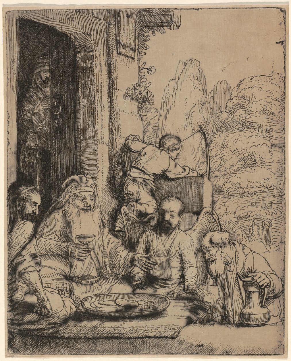 Abraham Ontvangt de Engelen door Rembrandt van Rijn