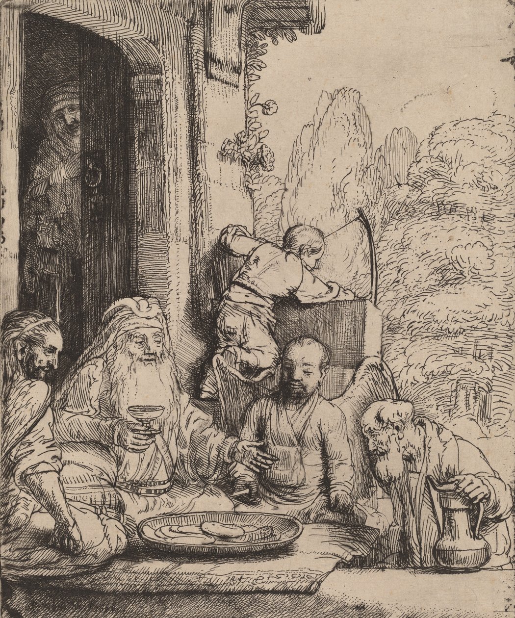 Abraham ontvangt de Engelen, 1656 door Rembrandt van Rijn