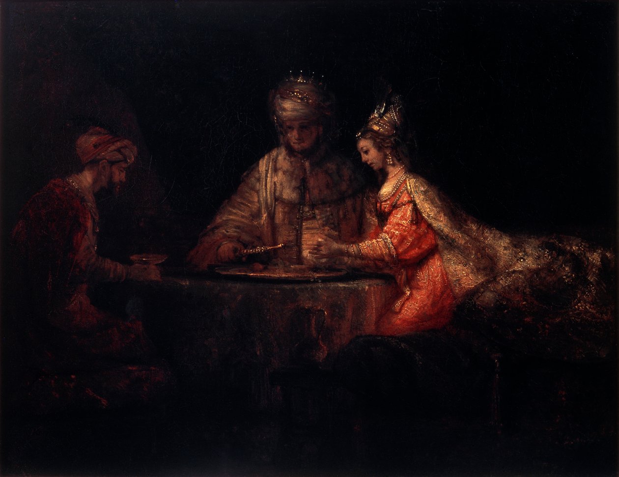 Ahasveros, Haman en Esther, 1660 door Rembrandt van Rijn