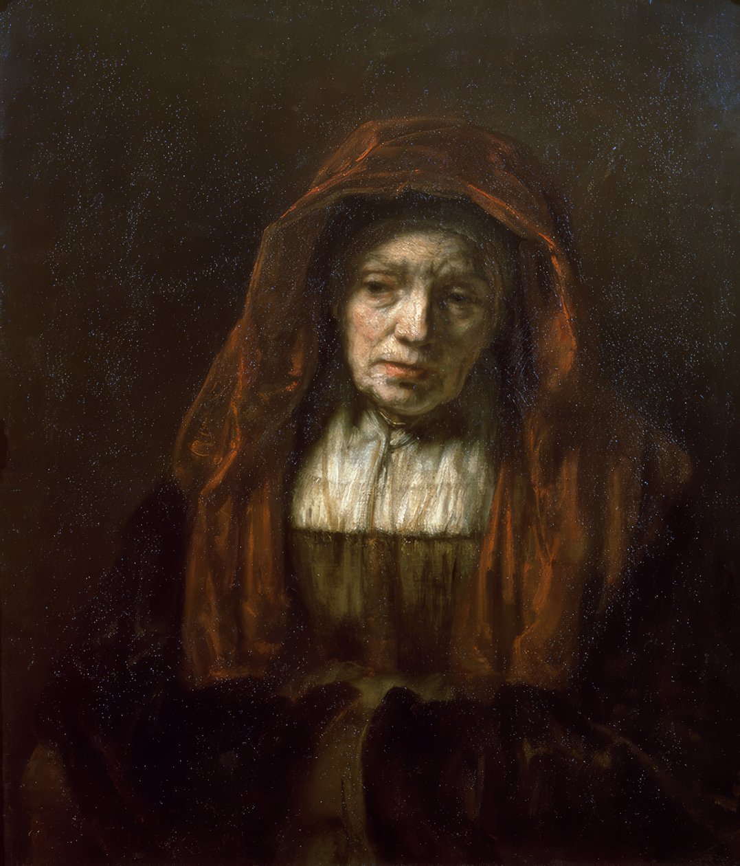 Oude vrouw met hoofddoek door Rembrandt van Rijn