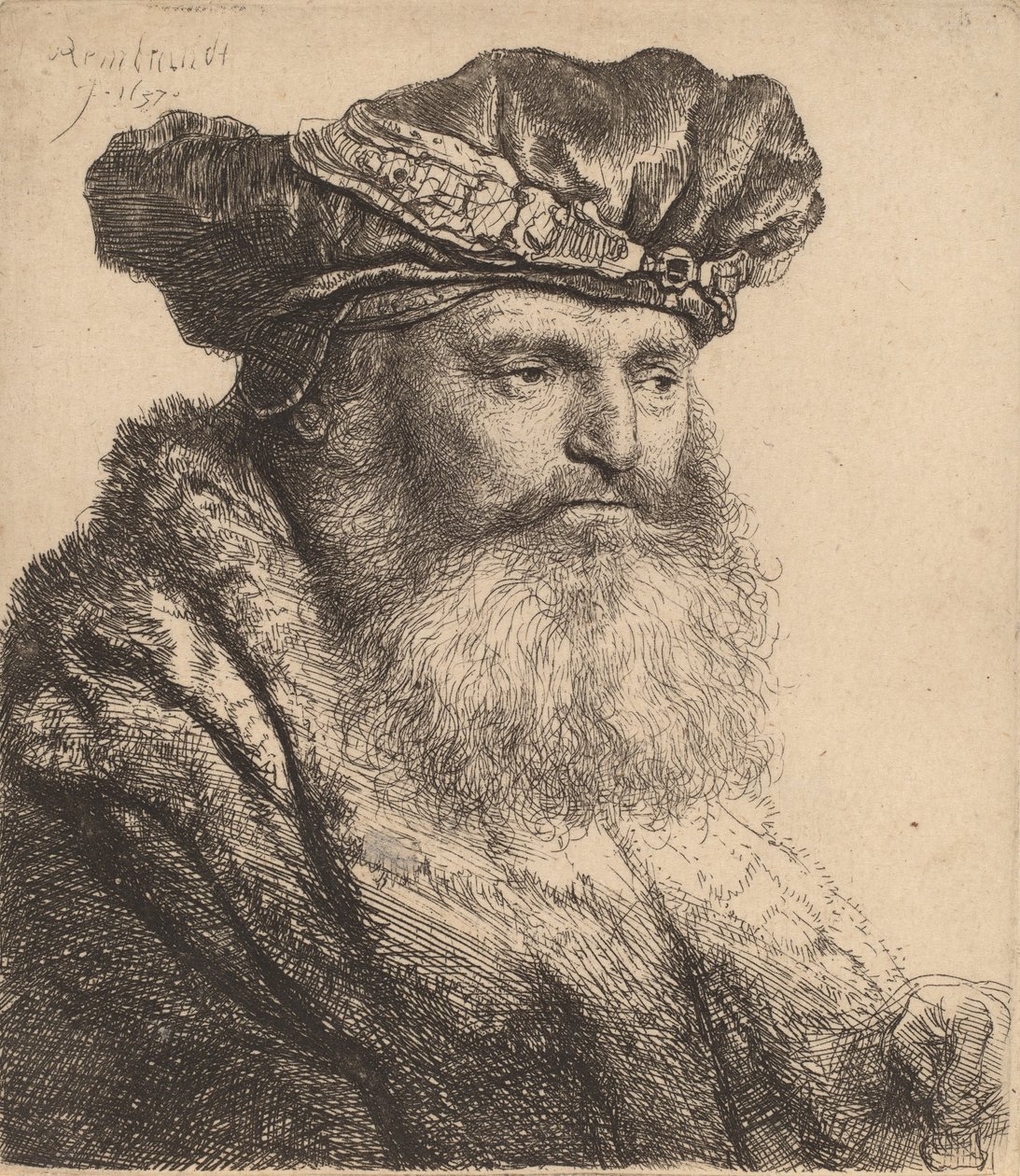 Baardman in een Fluwelen Muts met een Juweel Klem, 1637 door Rembrandt van Rijn