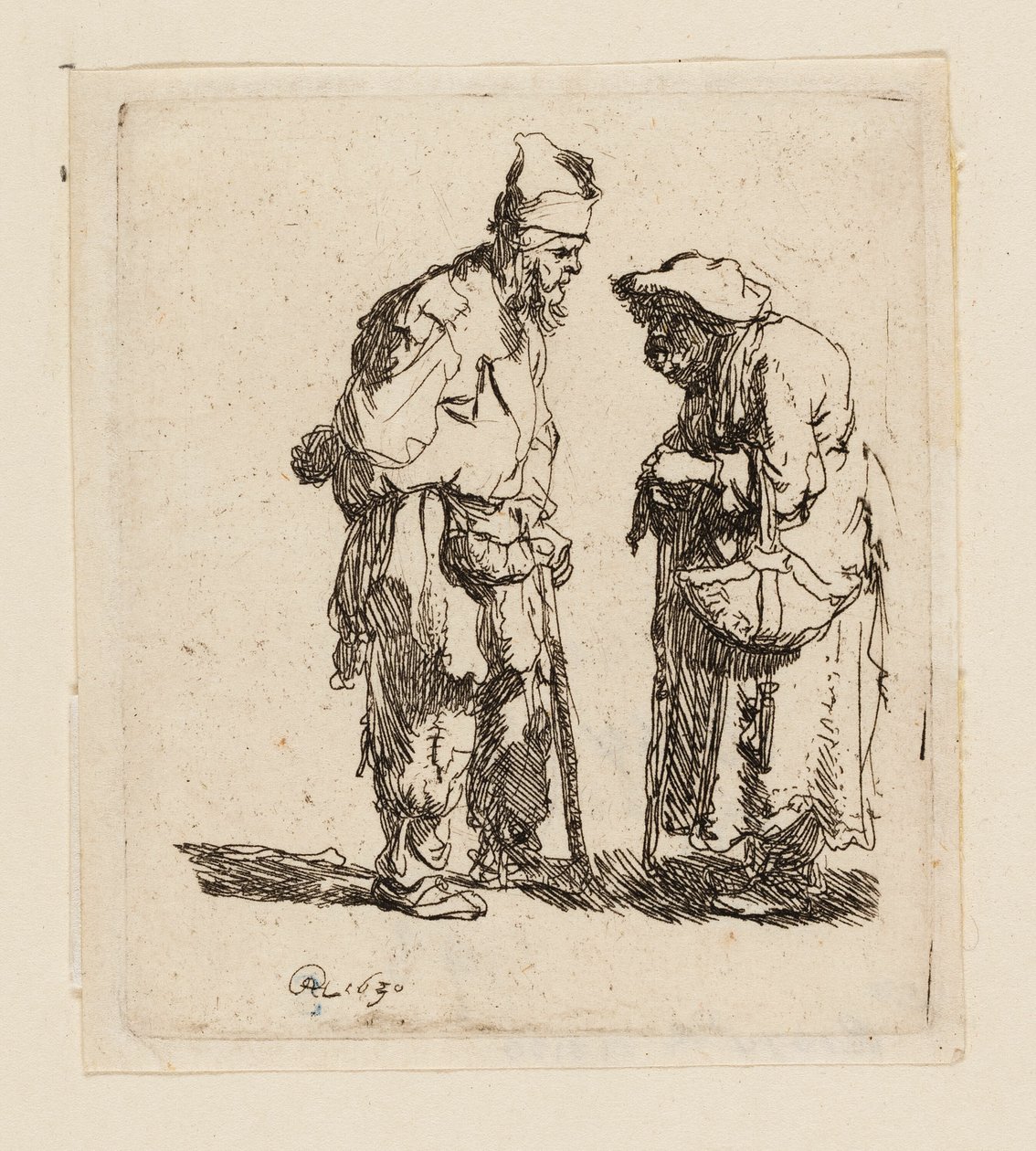 Bedelaar en bedelares in gesprek door Rembrandt van Rijn