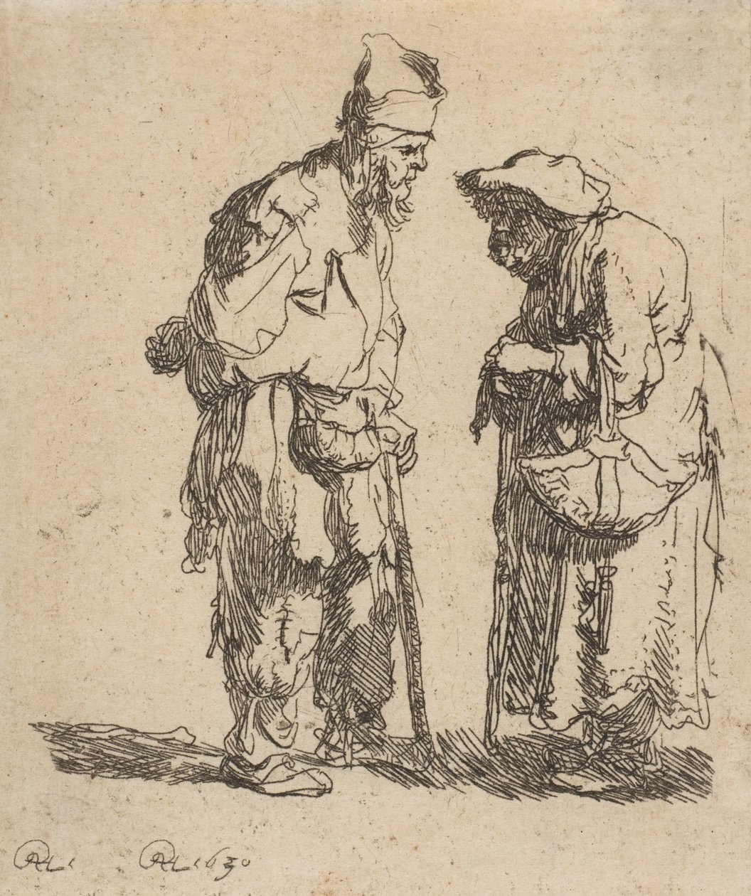 Bedelaar en bedelares in gesprek, 1630 door Rembrandt van Rijn